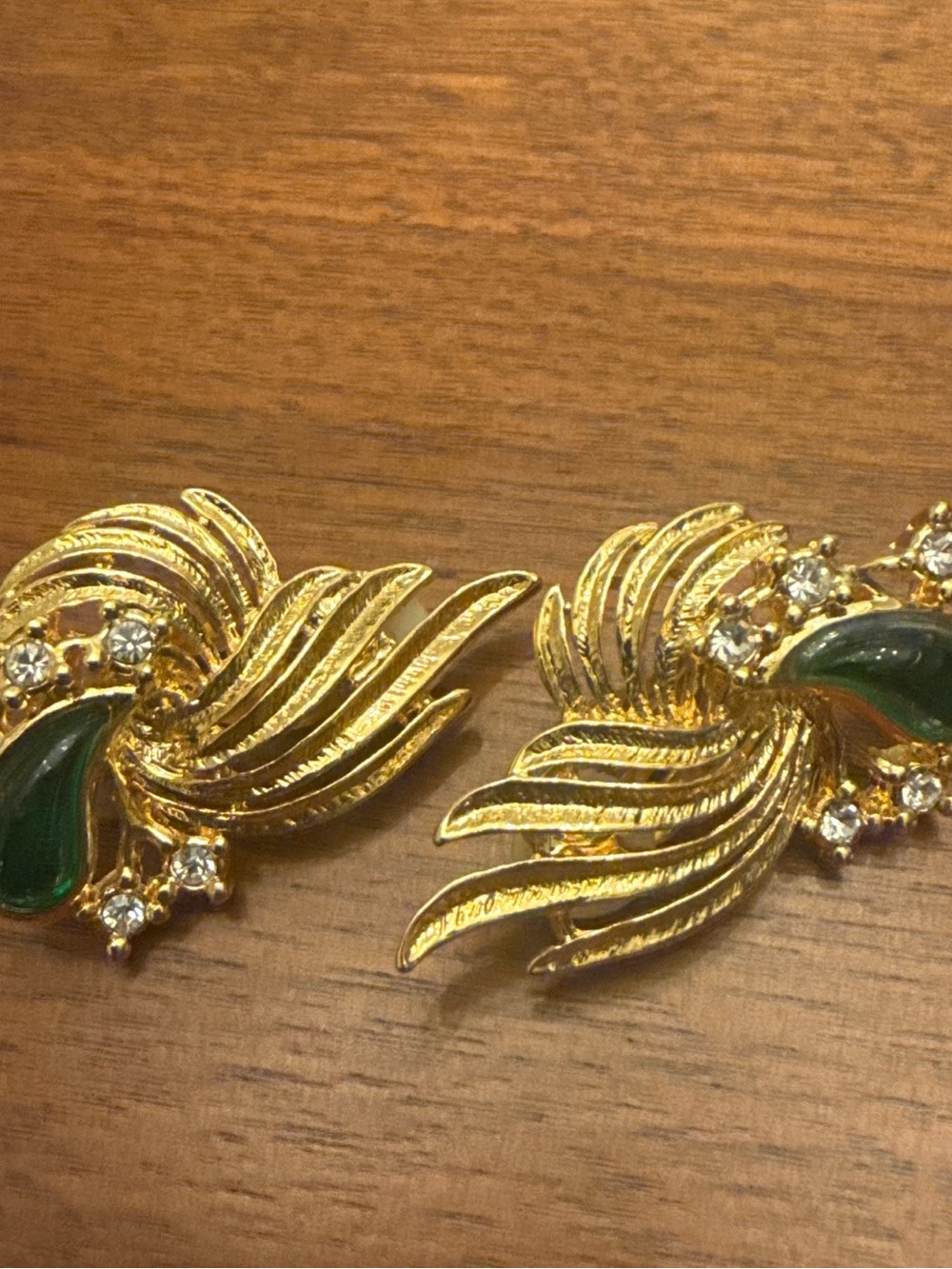 Gold-Tone Green Accent Floral Clip-On Earrings - Women Accessories